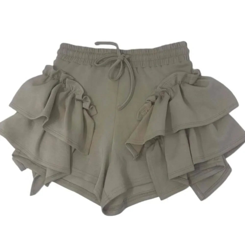 Privy Womens Size Medium Black Ruffle Trim Drawstring Waist Skort